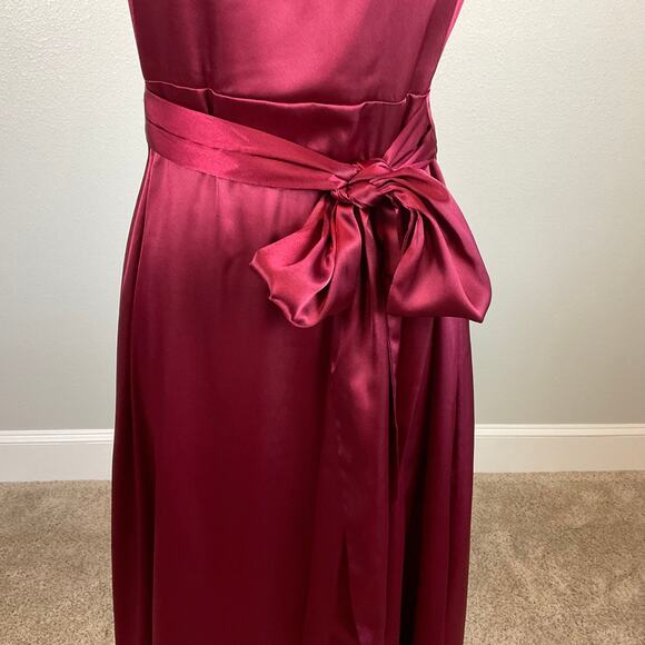Alex Evenings Wine Red Satin Evening Gown Size 10 A-Line Halter Formal Dress - Picture 8 of 13